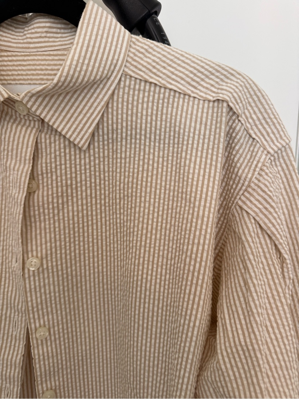 Beige Stripe Button-Down Shirt - Women's Lightweight Cotton